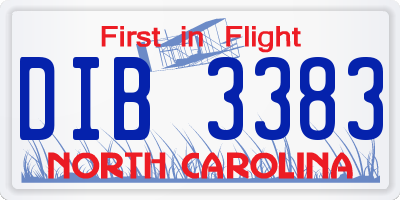 NC license plate DIB3383