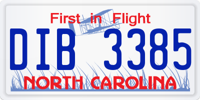 NC license plate DIB3385