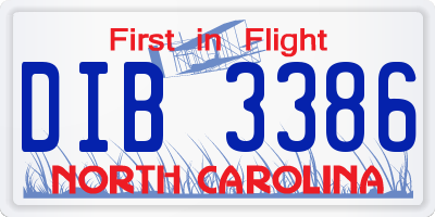 NC license plate DIB3386