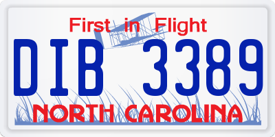 NC license plate DIB3389