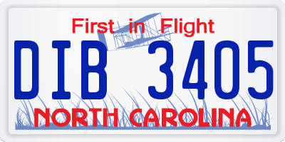 NC license plate DIB3405