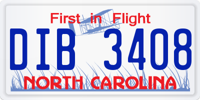 NC license plate DIB3408