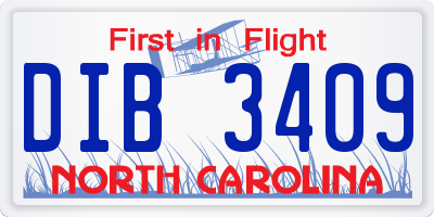 NC license plate DIB3409