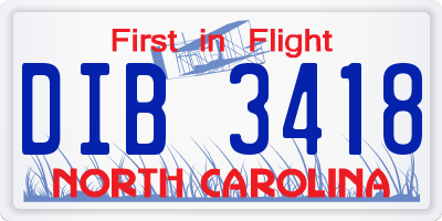 NC license plate DIB3418