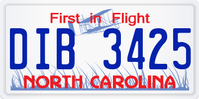 NC license plate DIB3425