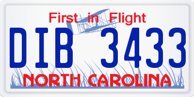 NC license plate DIB3433