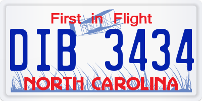 NC license plate DIB3434