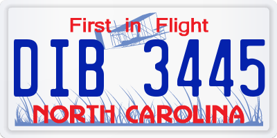 NC license plate DIB3445