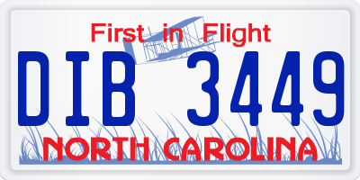 NC license plate DIB3449