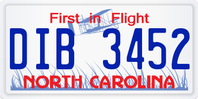 NC license plate DIB3452