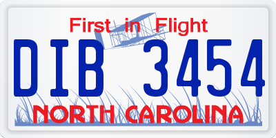 NC license plate DIB3454