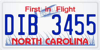 NC license plate DIB3455