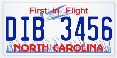 NC license plate DIB3456