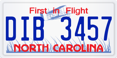 NC license plate DIB3457