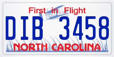 NC license plate DIB3458