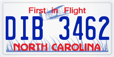 NC license plate DIB3462