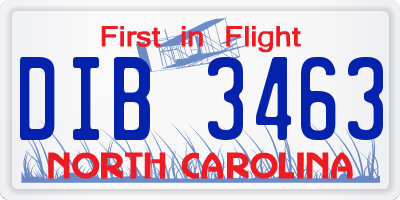 NC license plate DIB3463