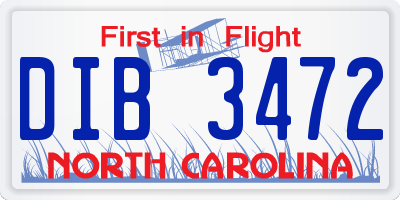 NC license plate DIB3472