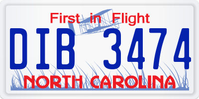 NC license plate DIB3474