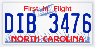 NC license plate DIB3476