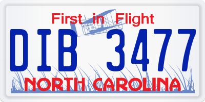 NC license plate DIB3477