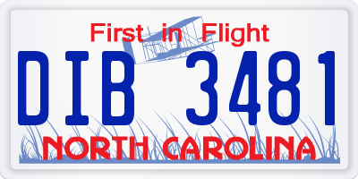 NC license plate DIB3481
