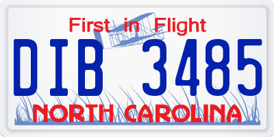 NC license plate DIB3485