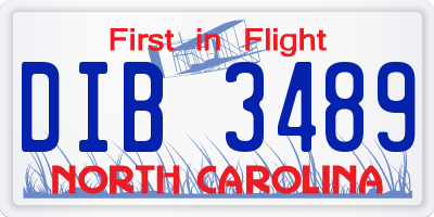 NC license plate DIB3489