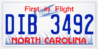 NC license plate DIB3492