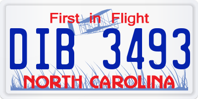 NC license plate DIB3493