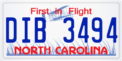 NC license plate DIB3494