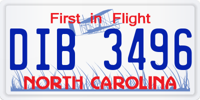 NC license plate DIB3496