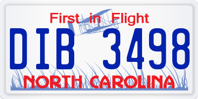 NC license plate DIB3498