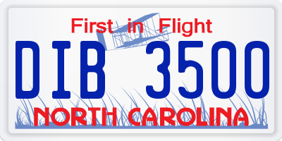 NC license plate DIB3500