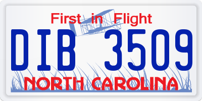 NC license plate DIB3509