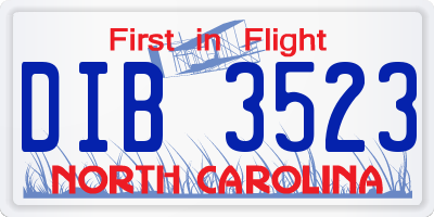 NC license plate DIB3523