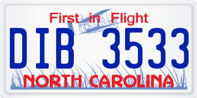 NC license plate DIB3533
