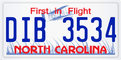 NC license plate DIB3534