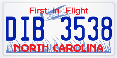 NC license plate DIB3538