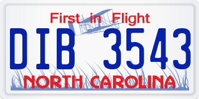 NC license plate DIB3543