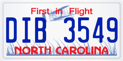 NC license plate DIB3549