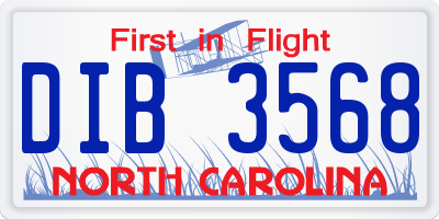 NC license plate DIB3568