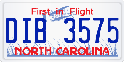 NC license plate DIB3575