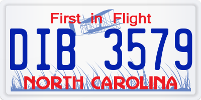 NC license plate DIB3579
