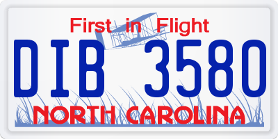 NC license plate DIB3580