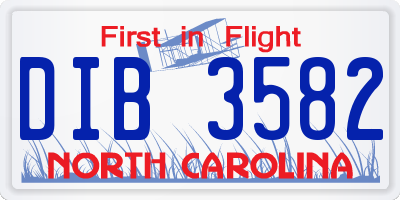 NC license plate DIB3582