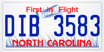 NC license plate DIB3583