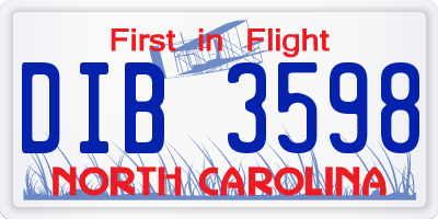 NC license plate DIB3598