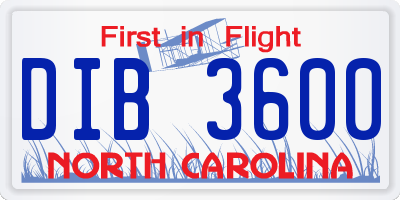 NC license plate DIB3600