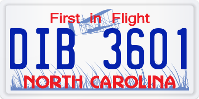 NC license plate DIB3601